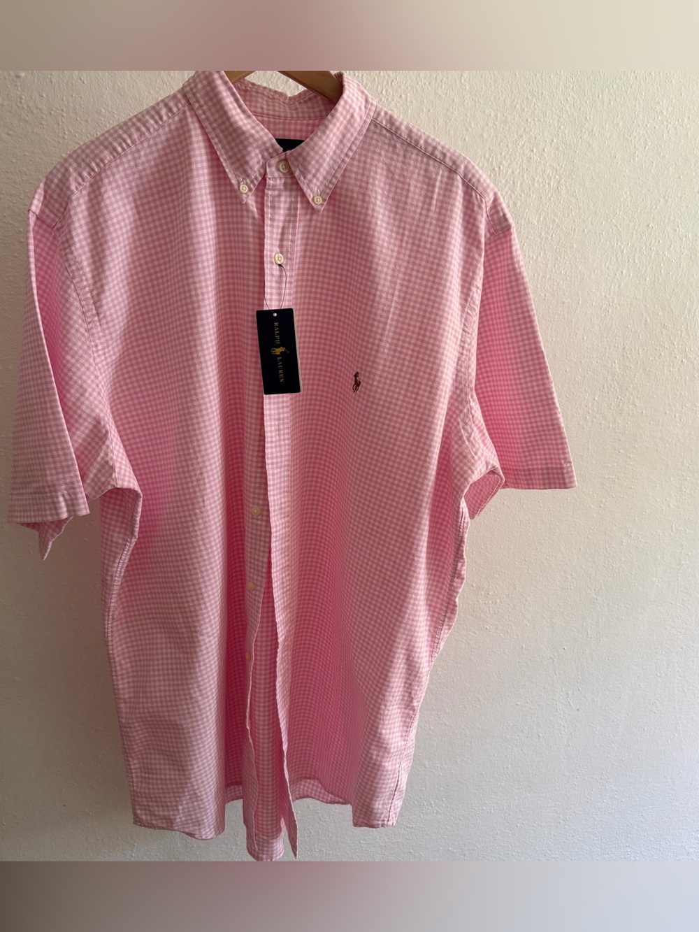 Ralph Lauren Men’s Pink Gingham Short Sleeve Button Down Shirt XLT NWT